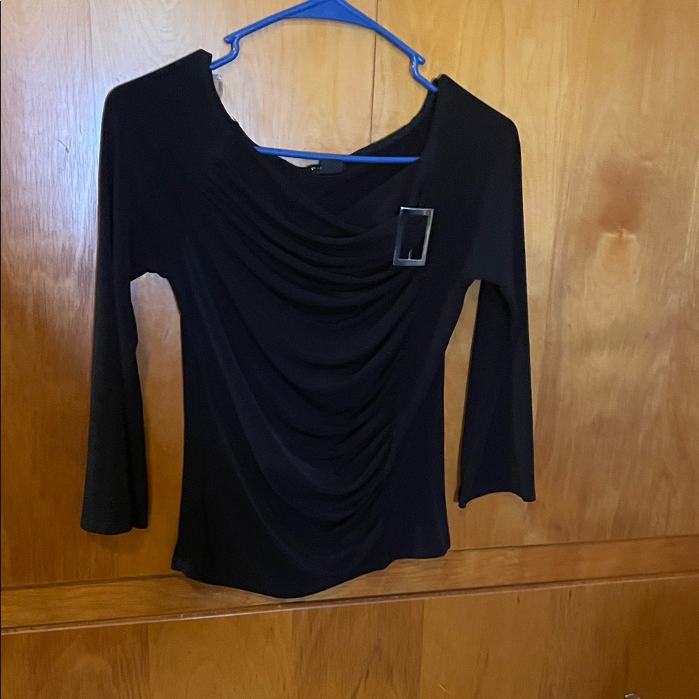 FANG Black Draped Women's Blouse